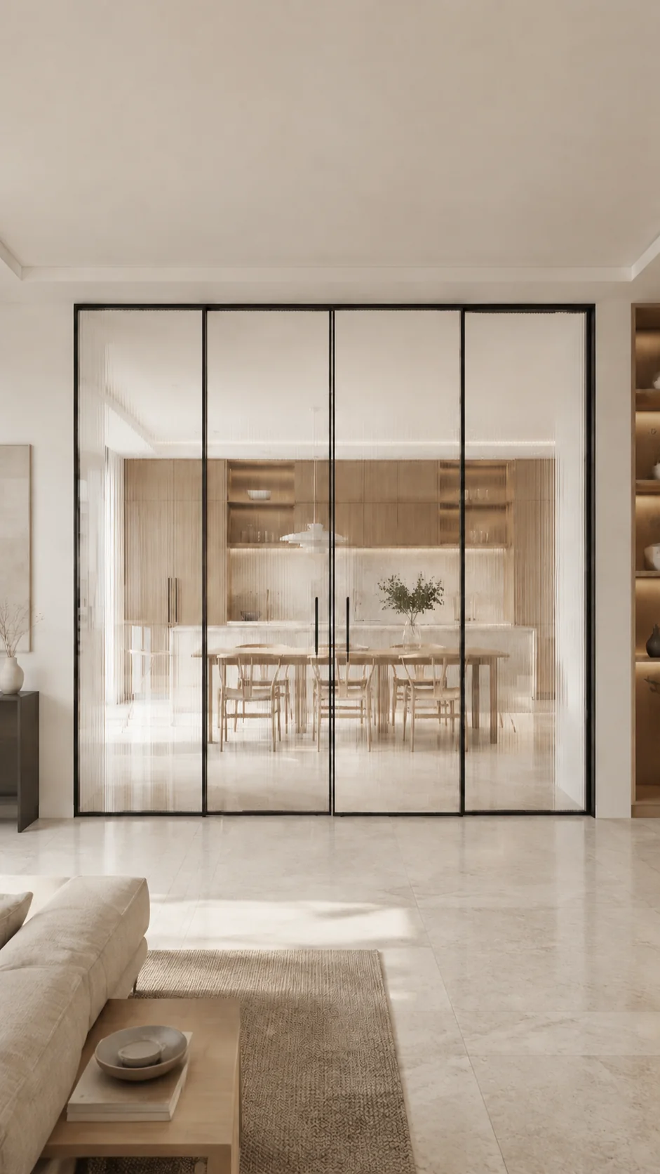 Slim fluted glass door concept